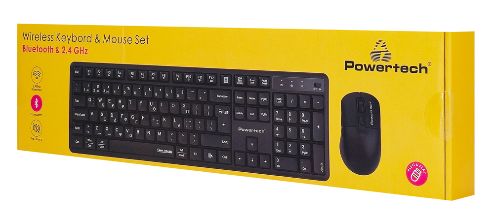 POWERTECH set ασύρματο ποντίκι & πληκτρολόγιο PT-1540, 2.4GHz & Bluetooth, αθόρυβο, μαύρο - Image 5